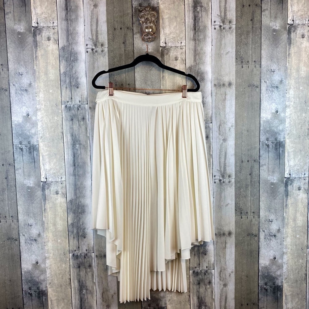 Maje The Jaxy Asymmetrical Pleated Midi Skirt in White Size 36/Medium. - Picture 3 of 10